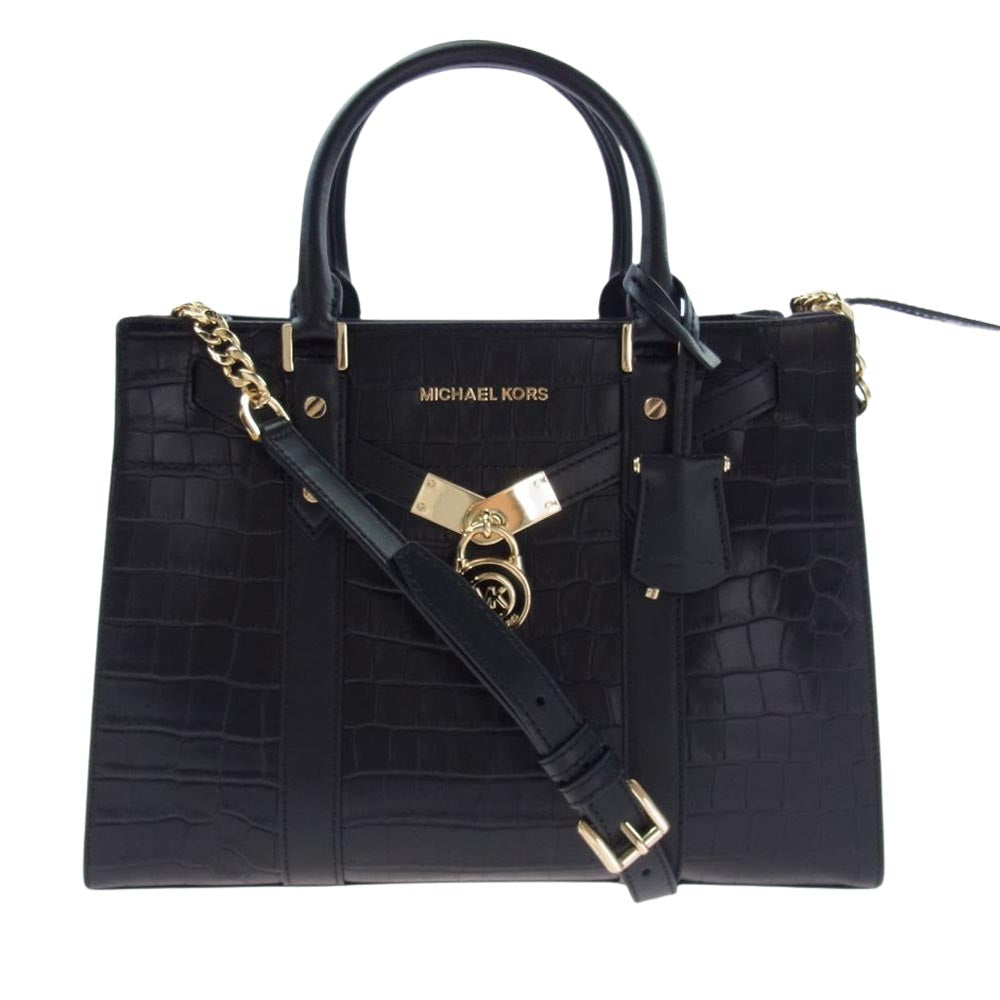 Michael Kors マイケルコース クロコ型押し 2WAY ショルダー ハンド バッグ ブラック系【中古】