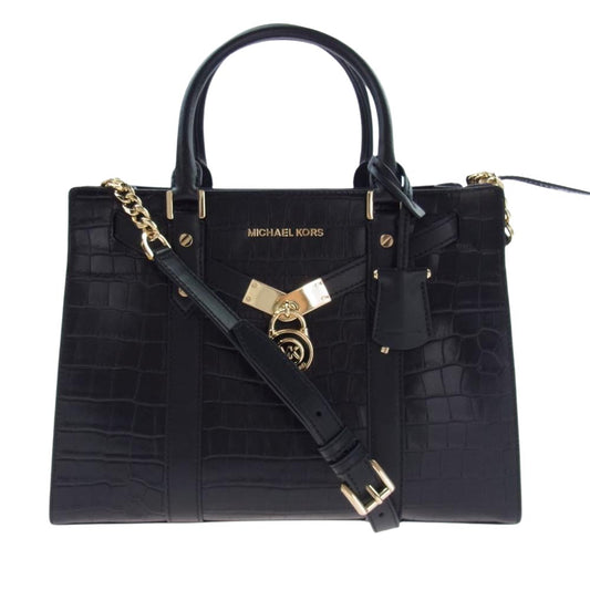 Michael Kors マイケルコース クロコ型押し 2WAY ショルダー ハンド バッグ ブラック系【中古】