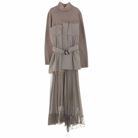 フレイ アイディー 18AW FWNO185068 ニット コンビ ミリタリー ワンピース ベージュ系 SIZE:0【中古】