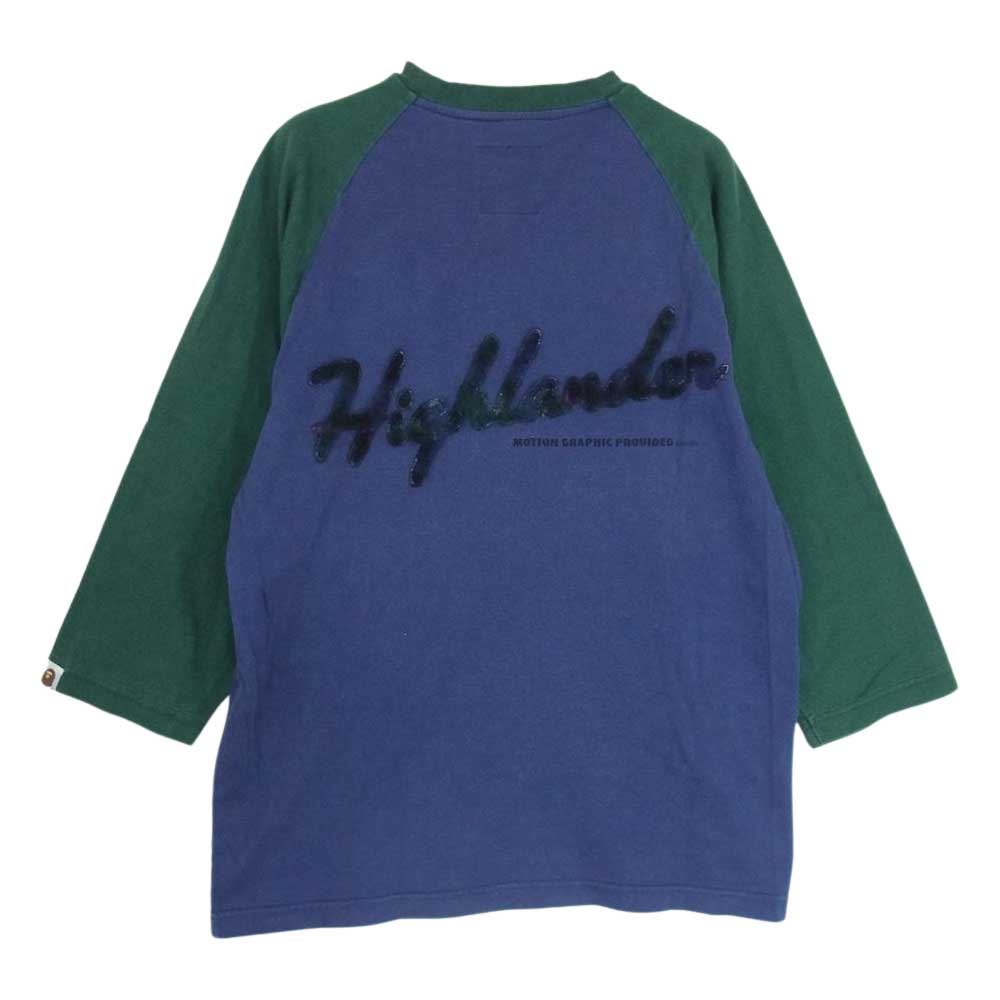 A BATHING APE アベイシングエイプ × Wtaps ダブルタップス HICHLANDER ラグランスリーブ ７分丈 TEE Tシャツ ブルー系 M【中古】