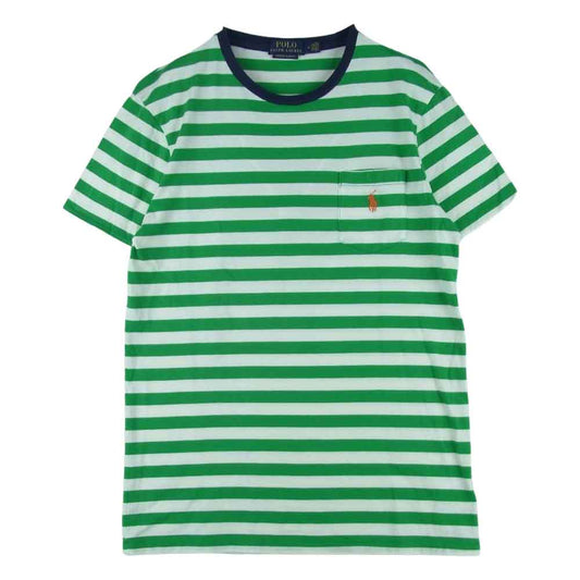 POLO RALPH LAUREN ポロ・ラルフローレン CUSTOM SLIM FIT カスタム スリム フィット ポケット ロゴ ボーダー 半袖 Tシャツ グリーン系 ホワイト系 M【中古】