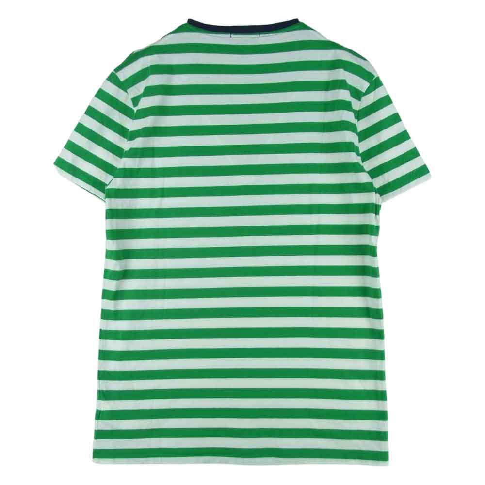 POLO RALPH LAUREN ポロ・ラルフローレン CUSTOM SLIM FIT カスタム スリム フィット ポケット ロゴ ボーダー 半袖 Tシャツ グリーン系 ホワイト系 M【中古】