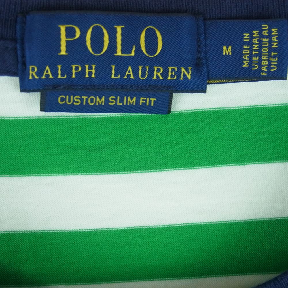 POLO RALPH LAUREN ポロ・ラルフローレン CUSTOM SLIM FIT カスタム スリム フィット ポケット ロゴ ボーダー 半袖 Tシャツ グリーン系 ホワイト系 M【中古】