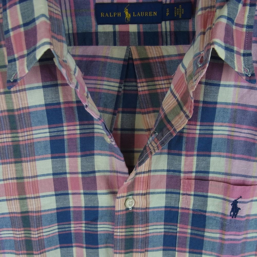 RALPH LAUREN ラルフローレン indian Madras マドラス チェック ボタンダウン 長袖 シャツ ピンク系 ブルー系 S【中古】