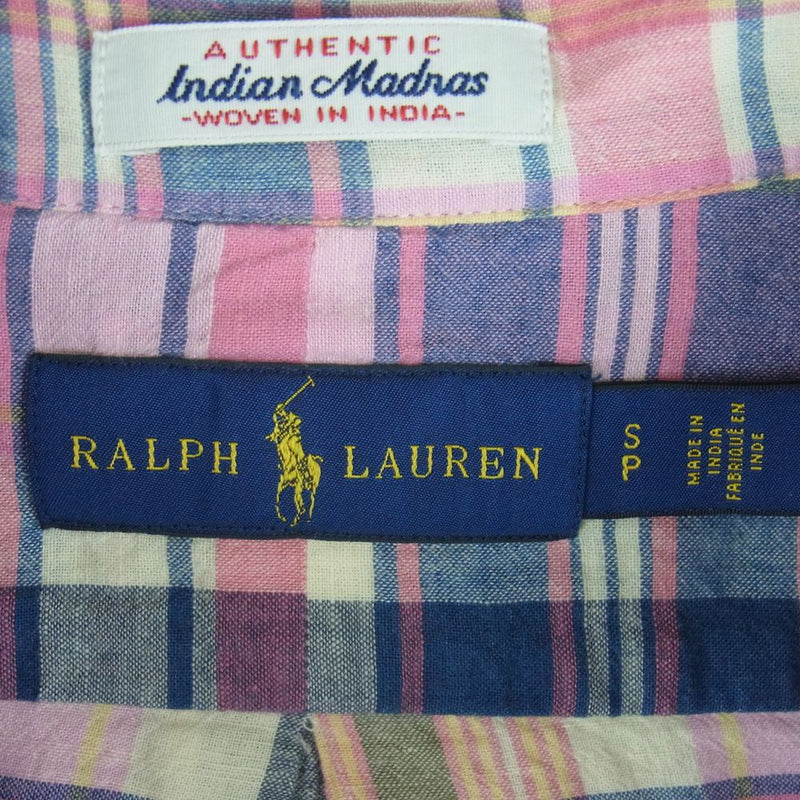RALPH LAUREN ラルフローレン indian Madras マドラス チェック ボタンダウン 長袖 シャツ ピンク系 ブルー系 S【中古】