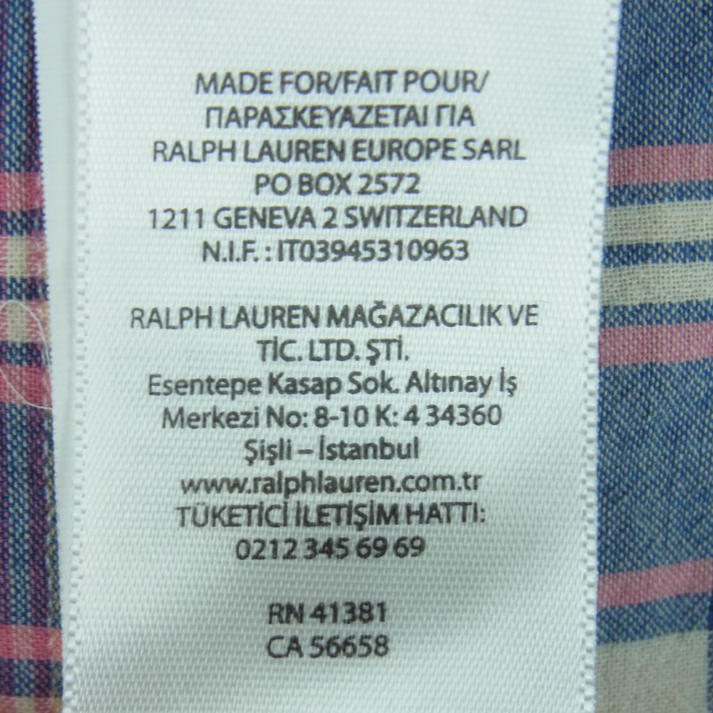 RALPH LAUREN ラルフローレン indian Madras マドラス チェック ボタンダウン 長袖 シャツ ピンク系 ブルー系 S【中古】