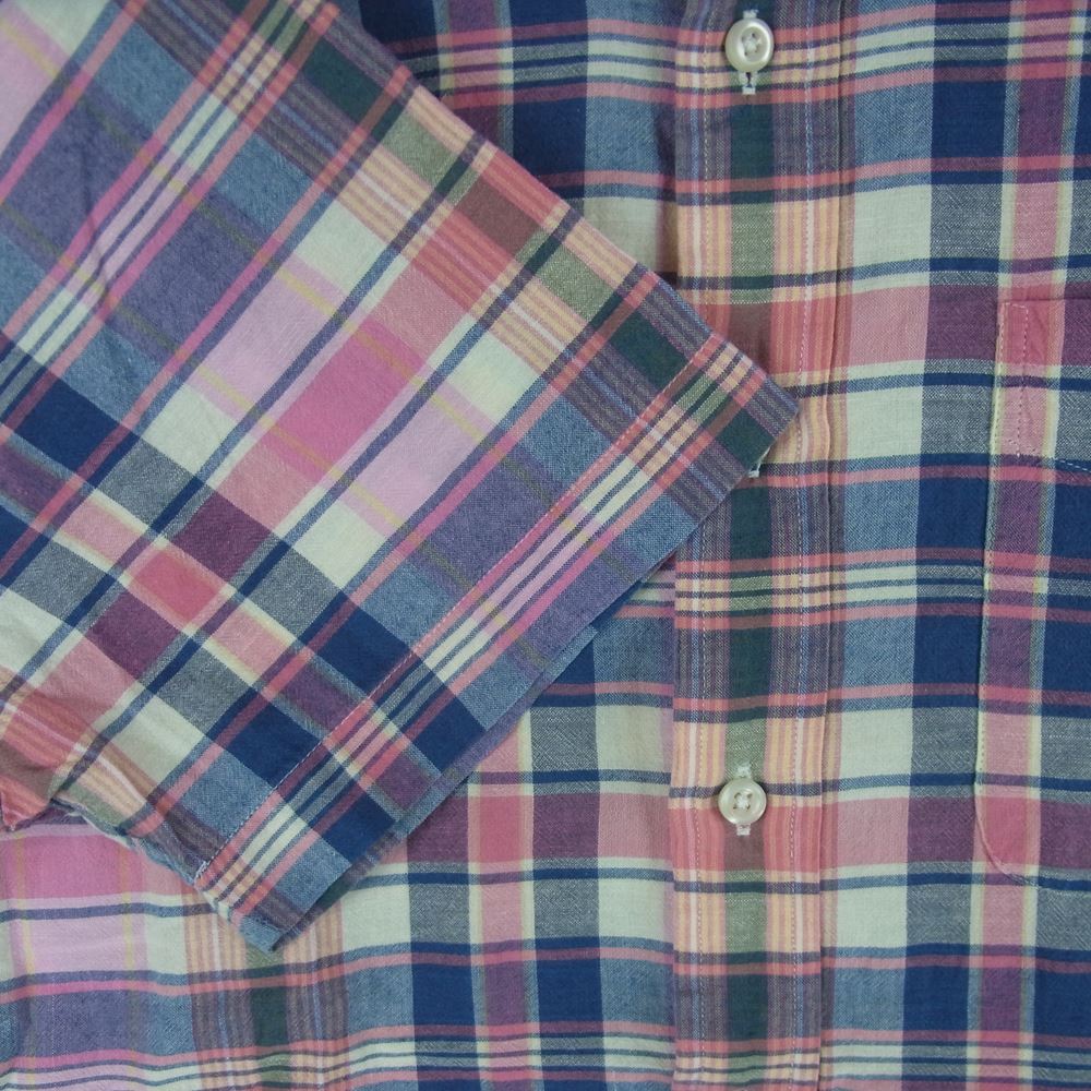RALPH LAUREN ラルフローレン indian Madras マドラス チェック ボタンダウン 長袖 シャツ ピンク系 ブルー系 S【中古】
