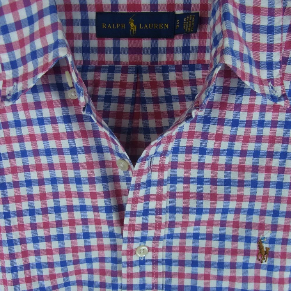 RALPH LAUREN ラルフローレン ボタンダウン ギンガム チェック 長袖 シャツ フィリピン製 ブルー系 ピンク系 S【中古】
