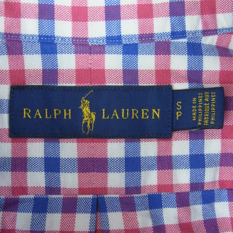 RALPH LAUREN ラルフローレン ボタンダウン ギンガム チェック 長袖 シャツ フィリピン製 ブルー系 ピンク系 S【中古】