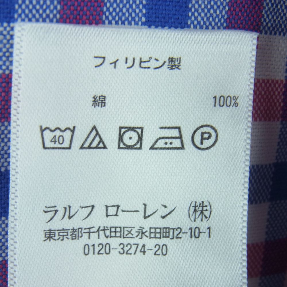 RALPH LAUREN ラルフローレン ボタンダウン ギンガム チェック 長袖 シャツ フィリピン製 ブルー系 ピンク系 S【中古】
