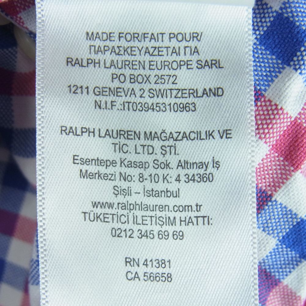 RALPH LAUREN ラルフローレン ボタンダウン ギンガム チェック 長袖 シャツ フィリピン製 ブルー系 ピンク系 S【中古】