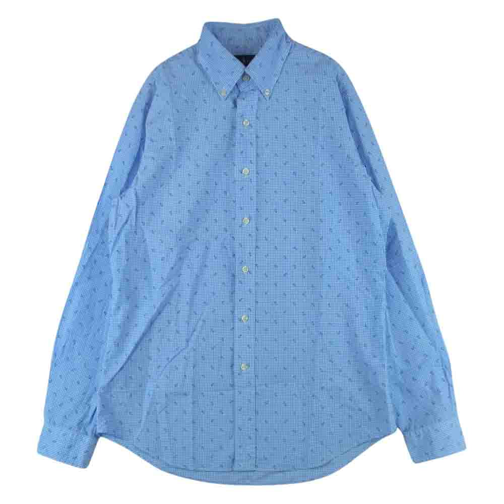 RALPH LAUREN ラルフローレン アンカー柄 ボタンダウン ギンガム チェック 長袖 シャツ 中国製 ライトブルー系 S【中古】