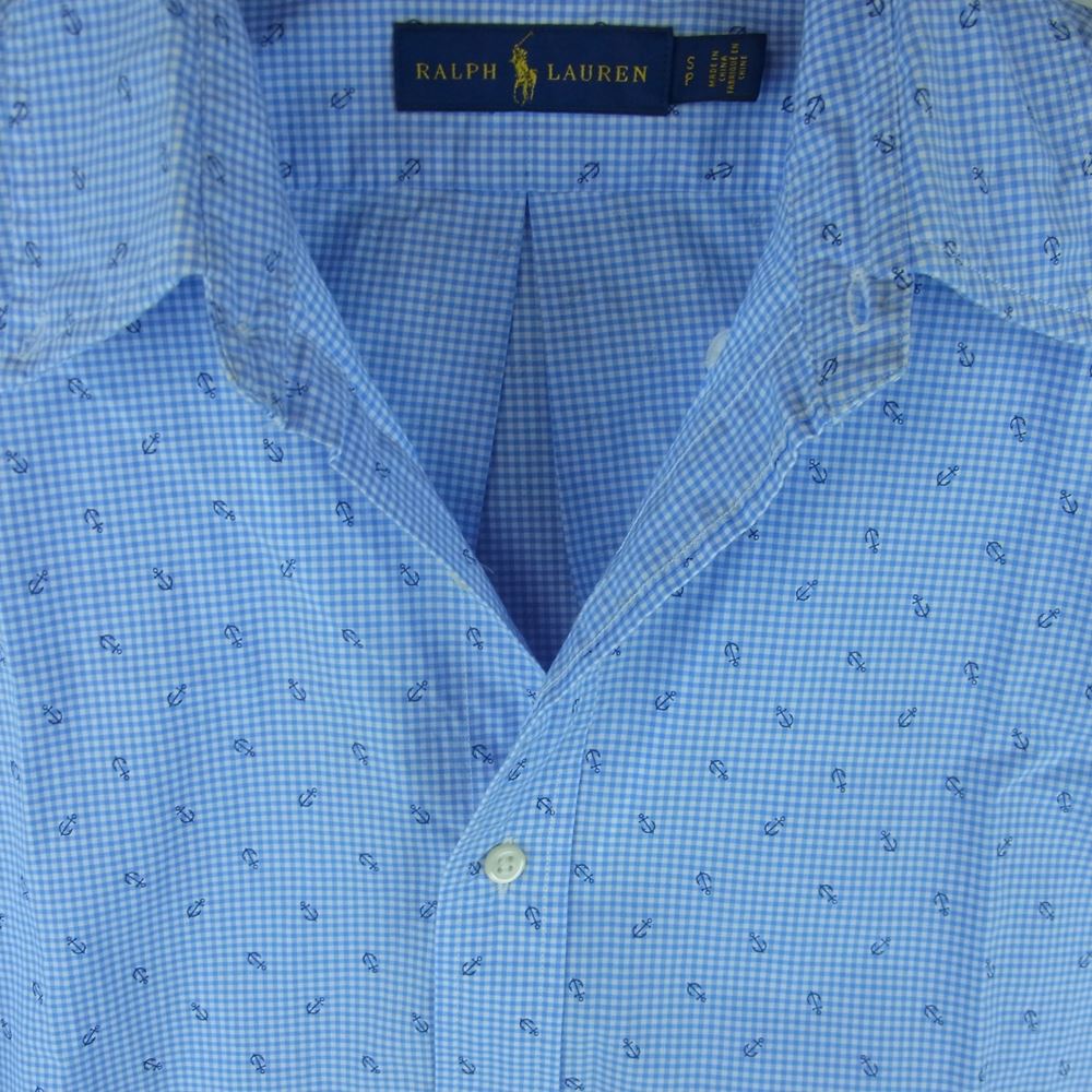 RALPH LAUREN ラルフローレン アンカー柄 ボタンダウン ギンガム チェック 長袖 シャツ 中国製 ライトブルー系 S【中古】