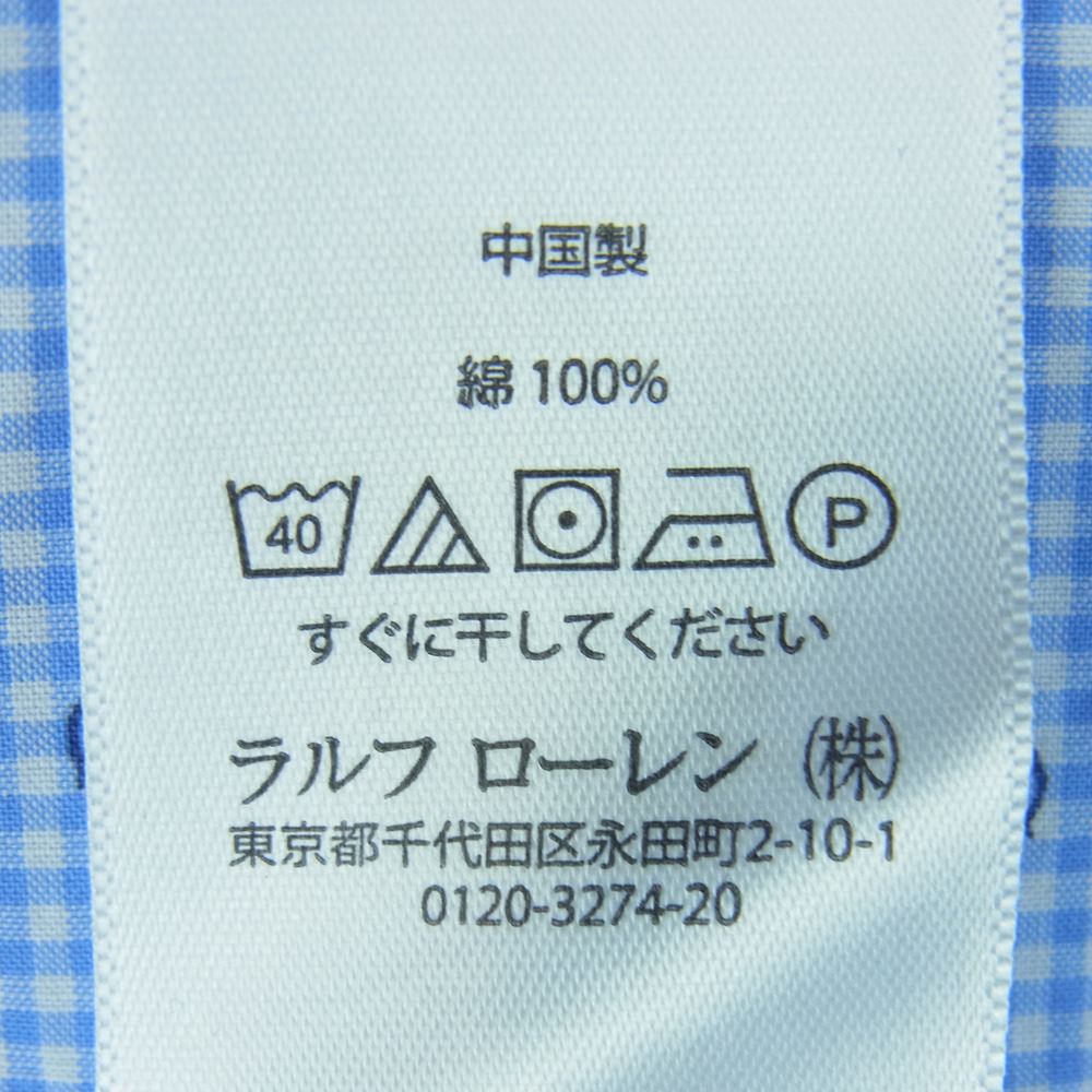 RALPH LAUREN ラルフローレン アンカー柄 ボタンダウン ギンガム チェック 長袖 シャツ 中国製 ライトブルー系 S【中古】