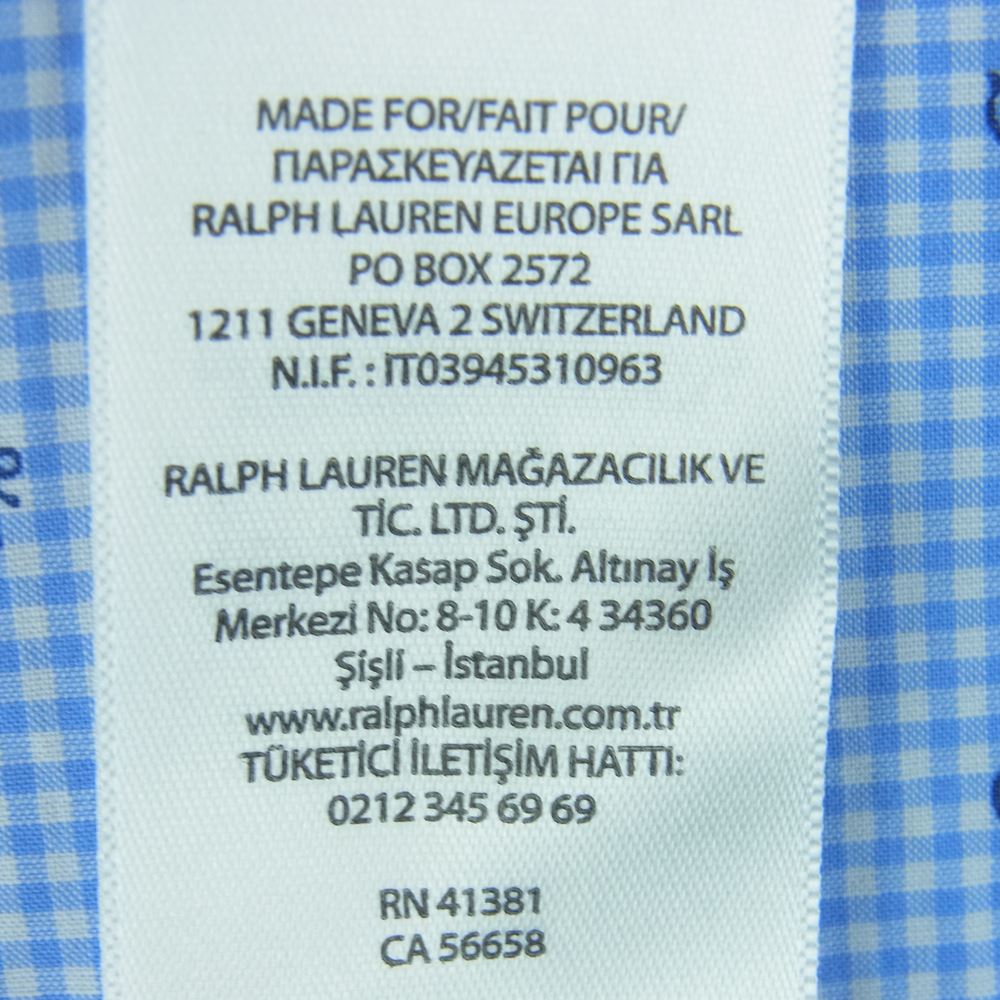RALPH LAUREN ラルフローレン アンカー柄 ボタンダウン ギンガム チェック 長袖 シャツ 中国製 ライトブルー系 S【中古】