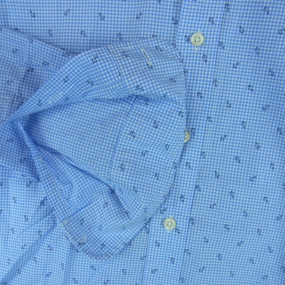 RALPH LAUREN ラルフローレン アンカー柄 ボタンダウン ギンガム チェック 長袖 シャツ 中国製 ライトブルー系 S【中古】