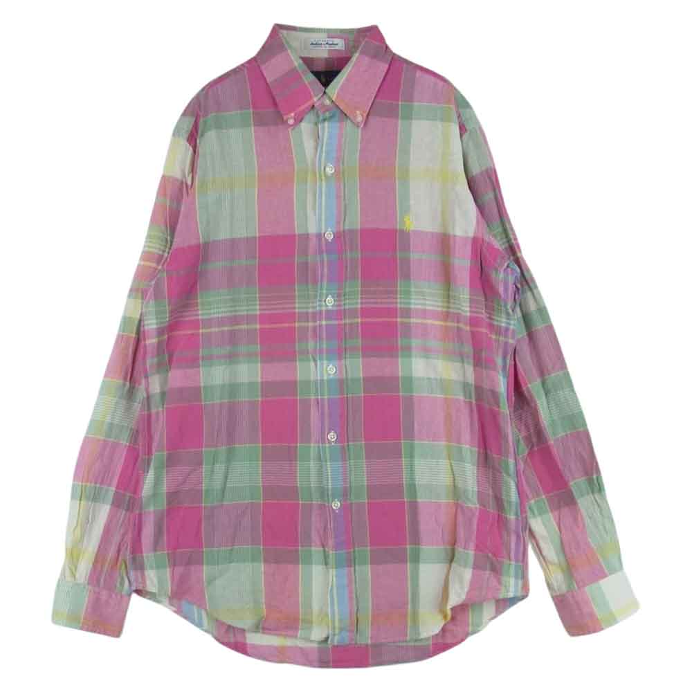 RALPH LAUREN ラルフローレン indian Madras マドラス チェック ボタンダウン 長袖 シャツ コットン ピンク系 S【中古】