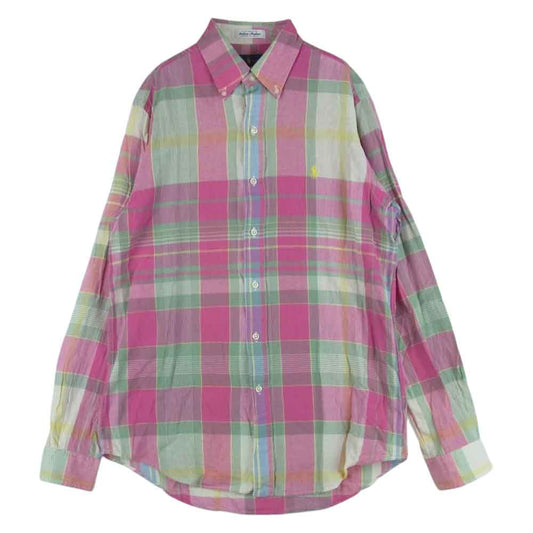 RALPH LAUREN ラルフローレン indian Madras マドラス チェック ボタンダウン 長袖 シャツ コットン ピンク系 S【中古】
