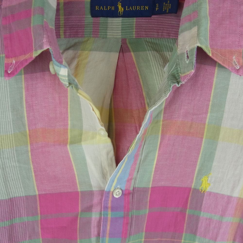 RALPH LAUREN ラルフローレン indian Madras マドラス チェック ボタンダウン 長袖 シャツ コットン ピンク系 S【中古】