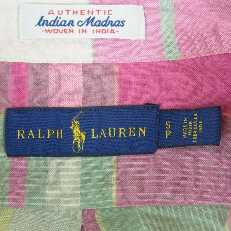 RALPH LAUREN ラルフローレン indian Madras マドラス チェック ボタンダウン 長袖 シャツ コットン ピンク系 S【中古】