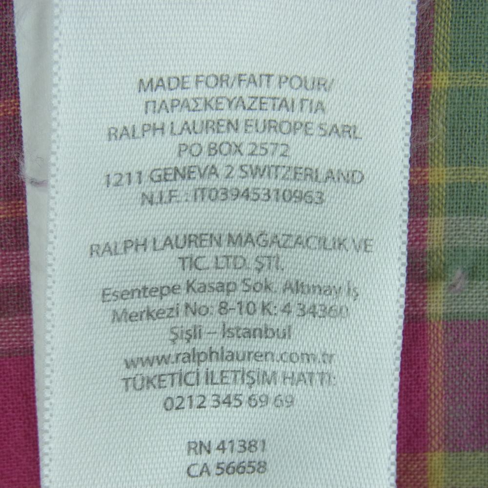 RALPH LAUREN ラルフローレン indian Madras マドラス チェック ボタンダウン 長袖 シャツ コットン ピンク系 S【中古】