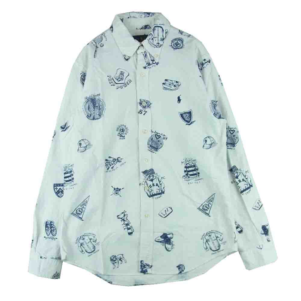RALPH LAUREN ラルフローレン 総柄 プリント ボタンダウン 長袖 シャツ フィリピン製 ホワイト系 S【中古】