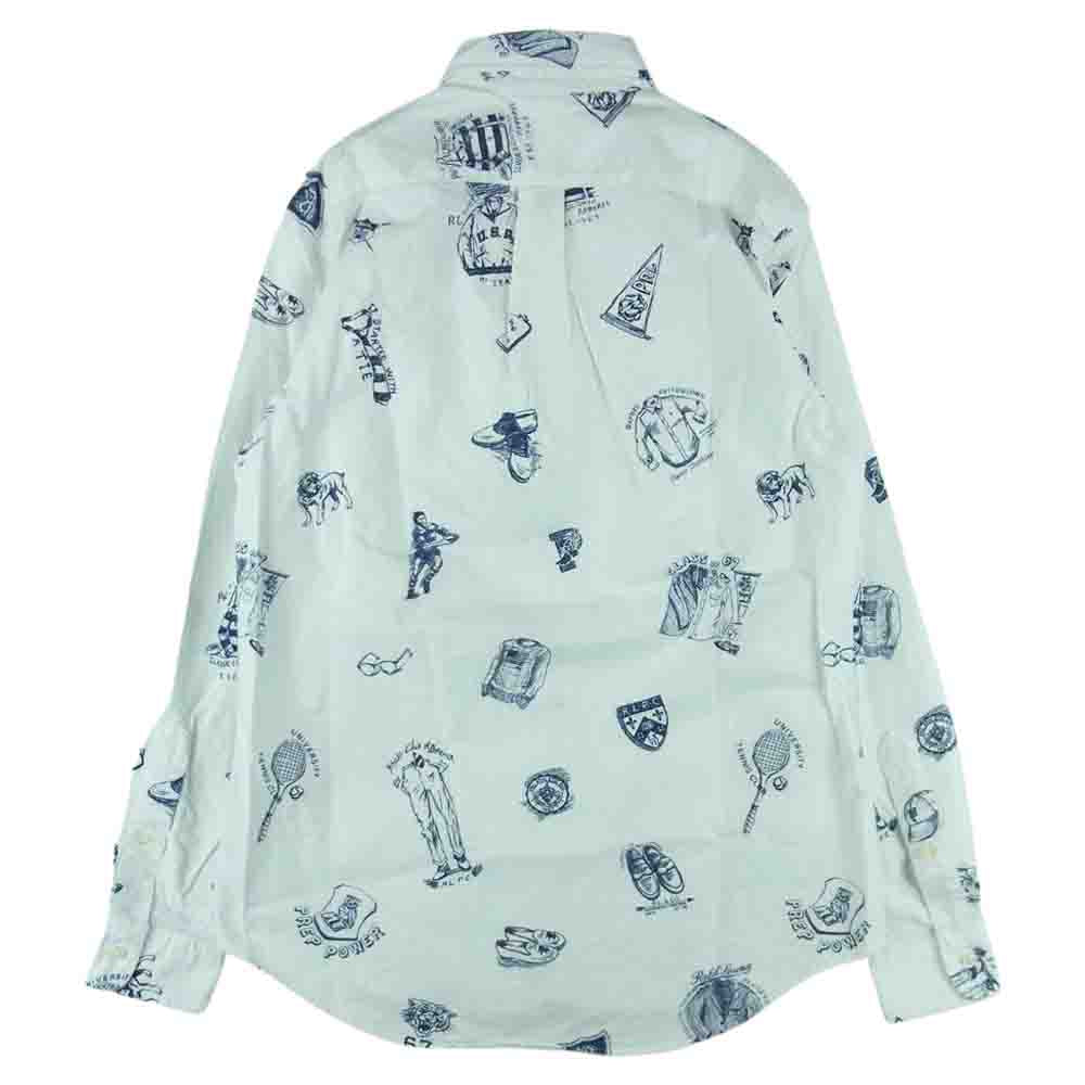 RALPH LAUREN ラルフローレン 総柄 プリント ボタンダウン 長袖 シャツ フィリピン製 ホワイト系 S【中古】