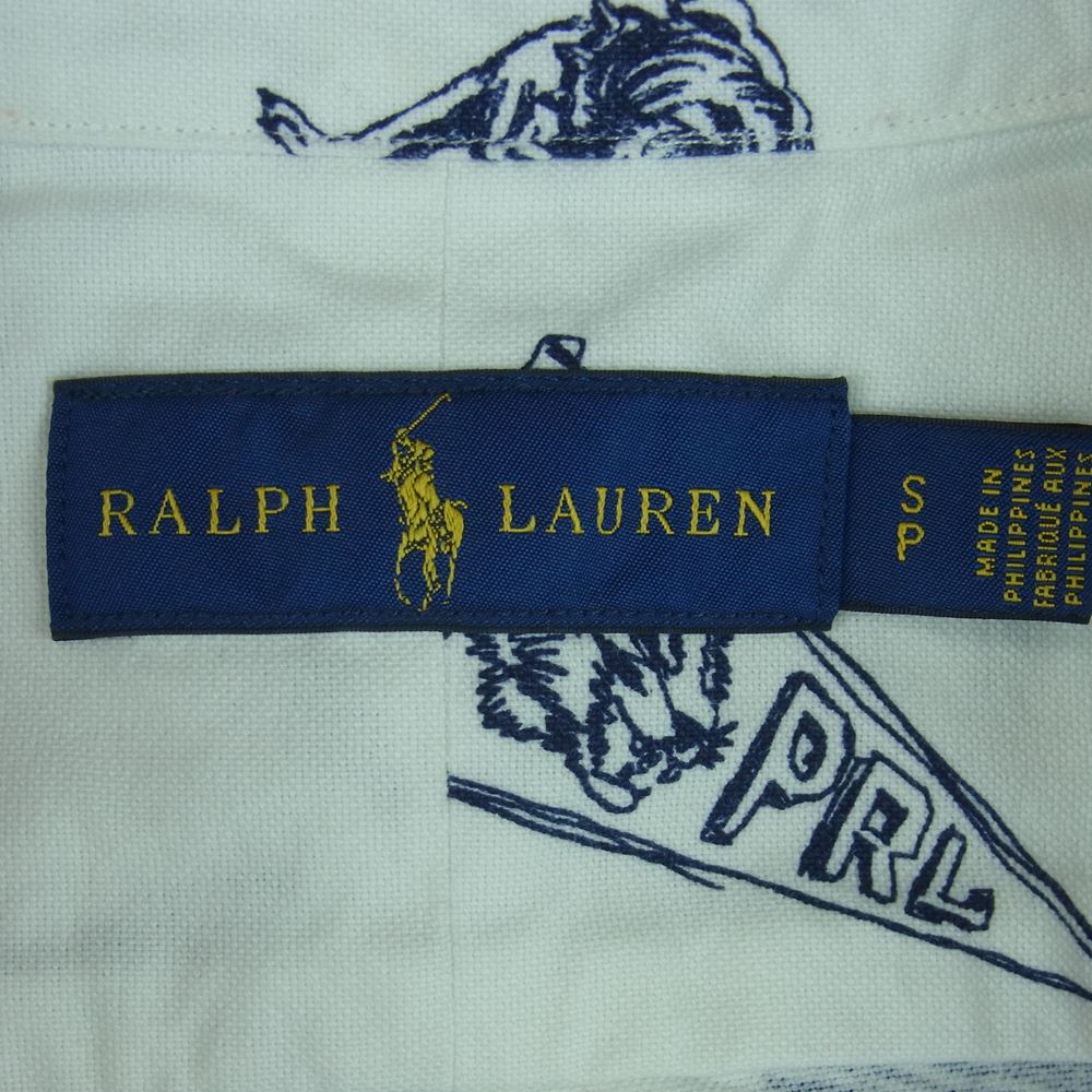 RALPH LAUREN ラルフローレン 総柄 プリント ボタンダウン 長袖 シャツ フィリピン製 ホワイト系 S【中古】