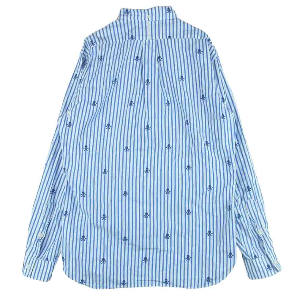 RALPH LAUREN ラルフローレン スカル 刺繍 ボタンダウン ストライプ 長袖 シャツ スリランカ製 ブルー系 ホワイト系 S【中古】