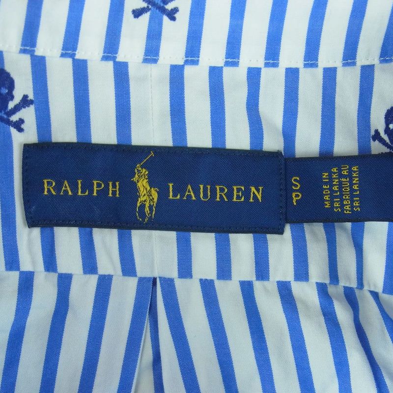 RALPH LAUREN ラルフローレン スカル 刺繍 ボタンダウン ストライプ 長袖 シャツ スリランカ製 ブルー系 ホワイト系 S【中古】