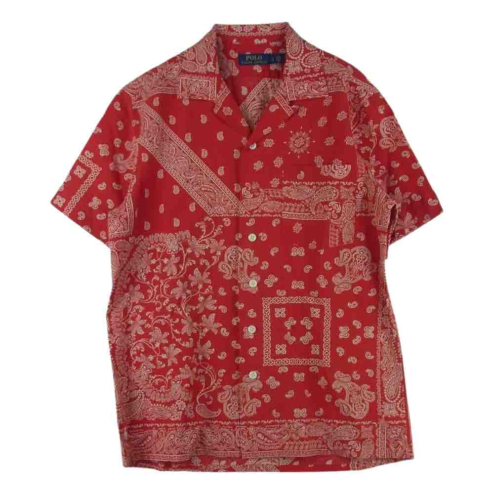 POLO RALPH LAUREN ポロ・ラルフローレン ペイズリー バンダナ リネン 半袖 シャツ 中国製 レッド系 S【中古】
