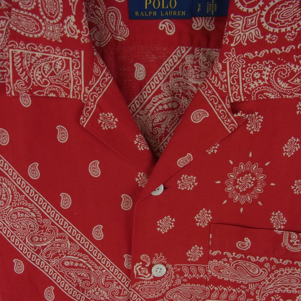 POLO RALPH LAUREN ポロ・ラルフローレン ペイズリー バンダナ リネン 半袖 シャツ 中国製 レッド系 S【中古】