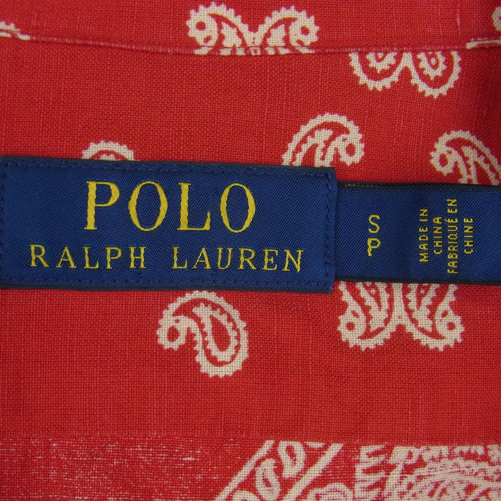 POLO RALPH LAUREN ポロ・ラルフローレン ペイズリー バンダナ リネン 半袖 シャツ 中国製 レッド系 S【中古】