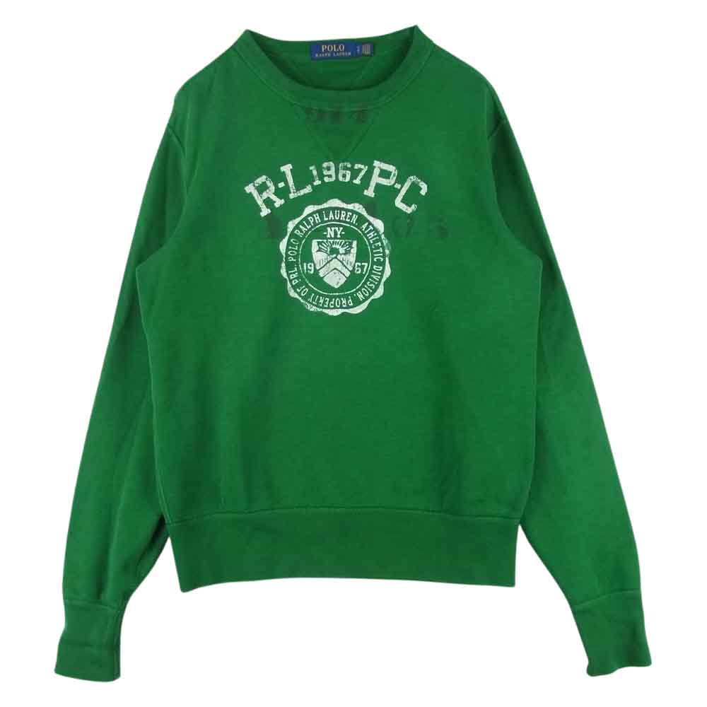 POLO RALPH LAUREN ポロ・ラルフローレン 加工 カレッジ プリント 両V スウェット トレーナー グリーン系 S【中古】