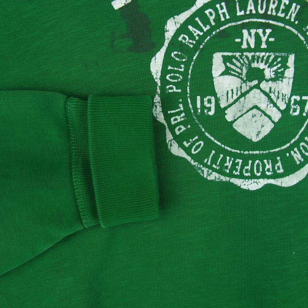 POLO RALPH LAUREN ポロ・ラルフローレン 加工 カレッジ プリント 両V スウェット トレーナー グリーン系 S【中古】