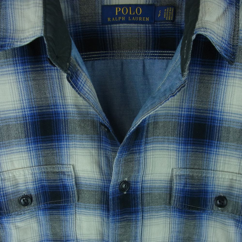 POLO RALPH LAUREN ポロ・ラルフローレン コットン オンブレ チェック 長袖 シャツ フィリピン製 グレー系 ブルー系 S【中古】