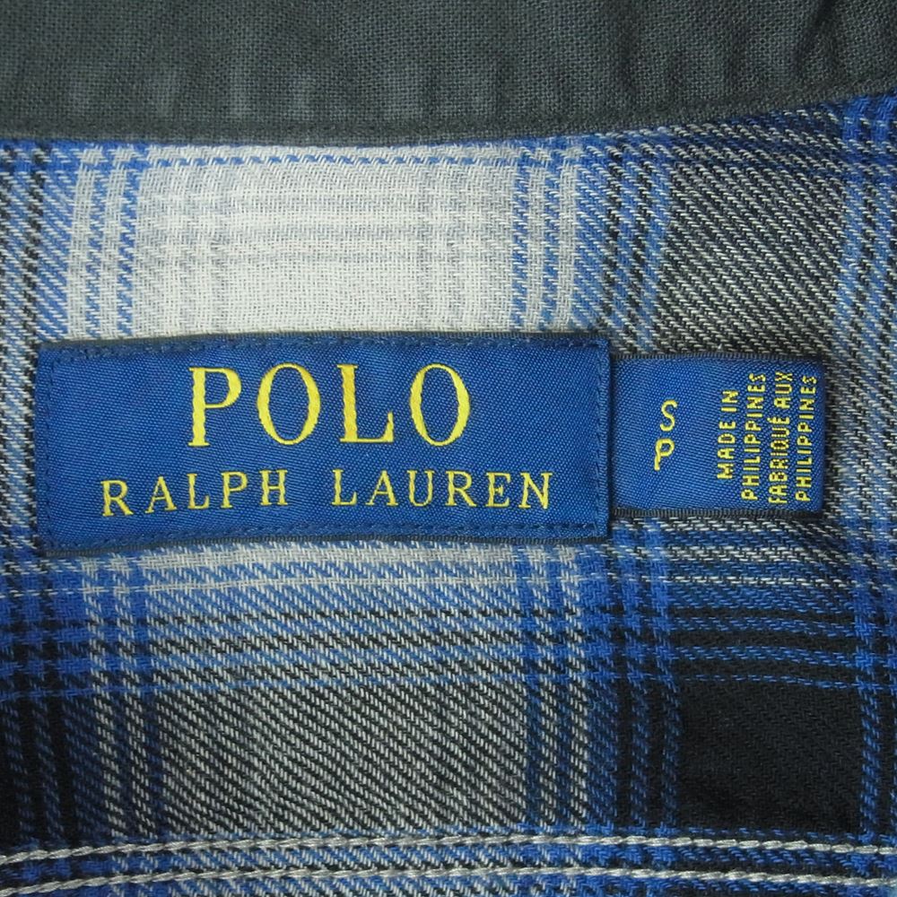 POLO RALPH LAUREN ポロ・ラルフローレン コットン オンブレ チェック 長袖 シャツ フィリピン製 グレー系 ブルー系 S【中古】