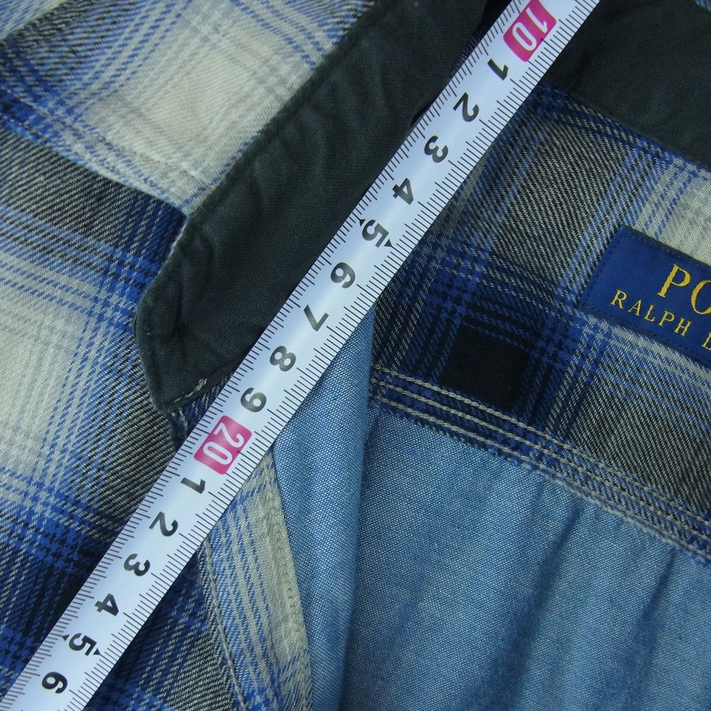 POLO RALPH LAUREN ポロ・ラルフローレン コットン オンブレ チェック 長袖 シャツ フィリピン製 グレー系 ブルー系 S【中古】