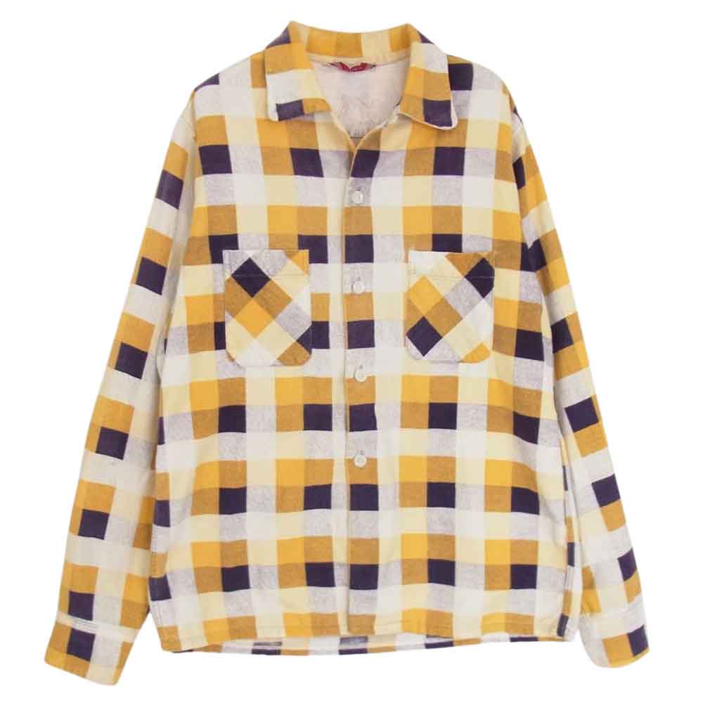 ペニーズ オープンカラー チェック 長袖 シャツ イエロー系 18【中古】