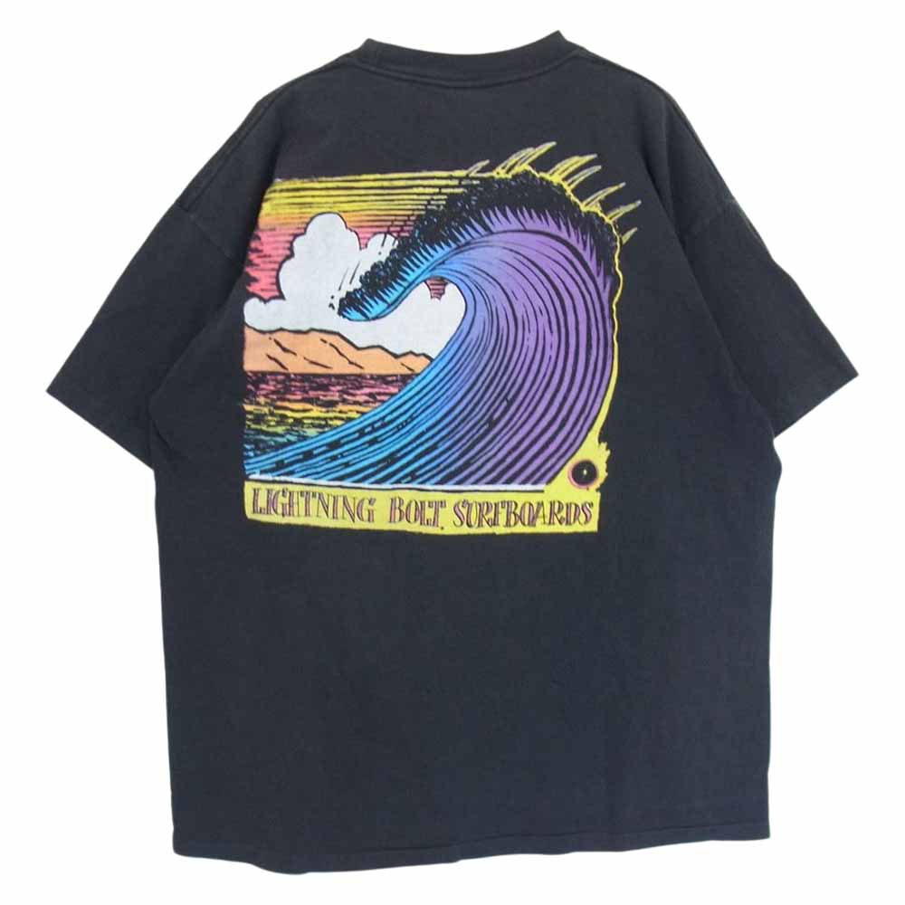 ライトニングボルト 90s ビンテージ SURFBOARDS サーフボード 波 プリント 半袖 Tシャツ ブラック系 XL【中古】