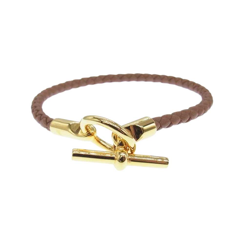 HERMES エルメス ゴールド金具 グレナン レザー Tバー ブレスレット ブラウン系 ゴールド系【中古】