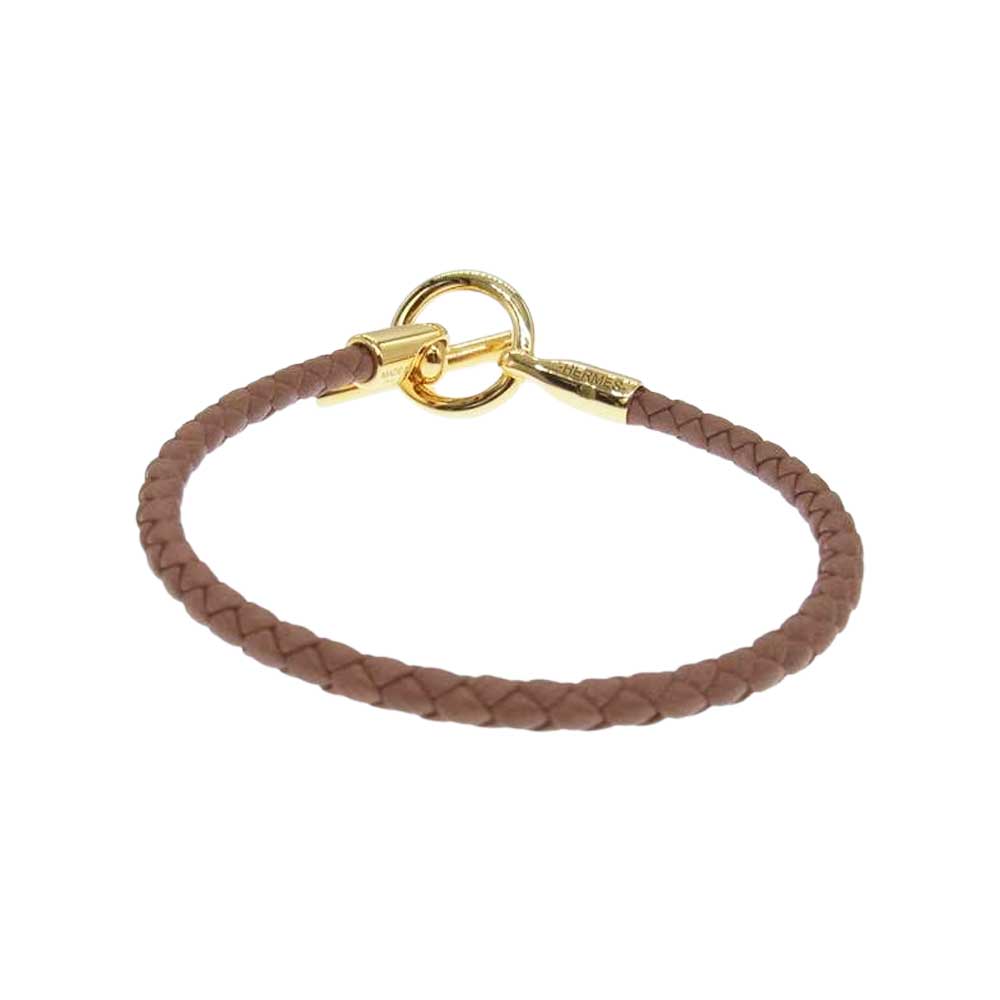 HERMES エルメス ゴールド金具 グレナン レザー Tバー ブレスレット ブラウン系 ゴールド系【中古】