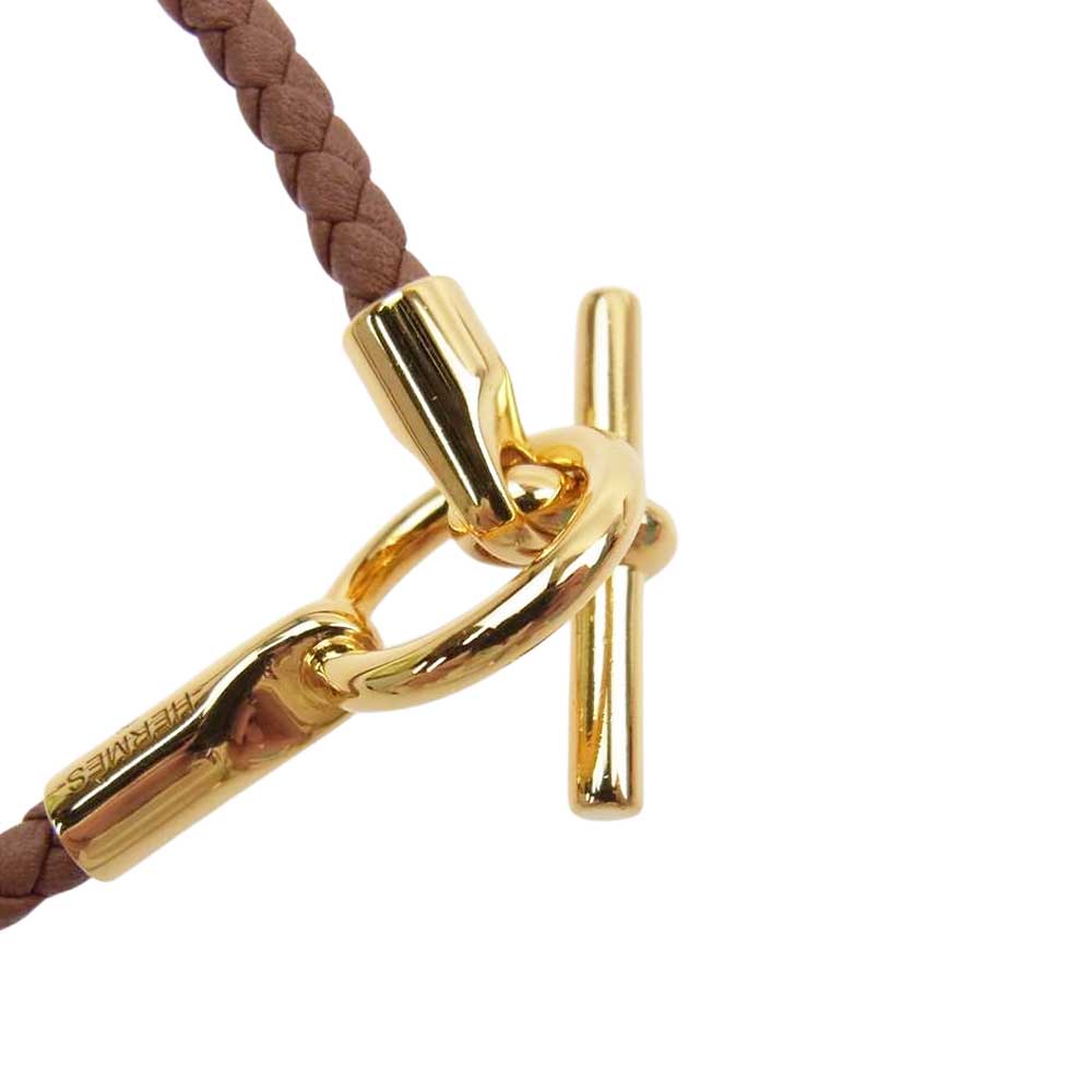 HERMES エルメス ゴールド金具 グレナン レザー Tバー ブレスレット ブラウン系 ゴールド系【中古】