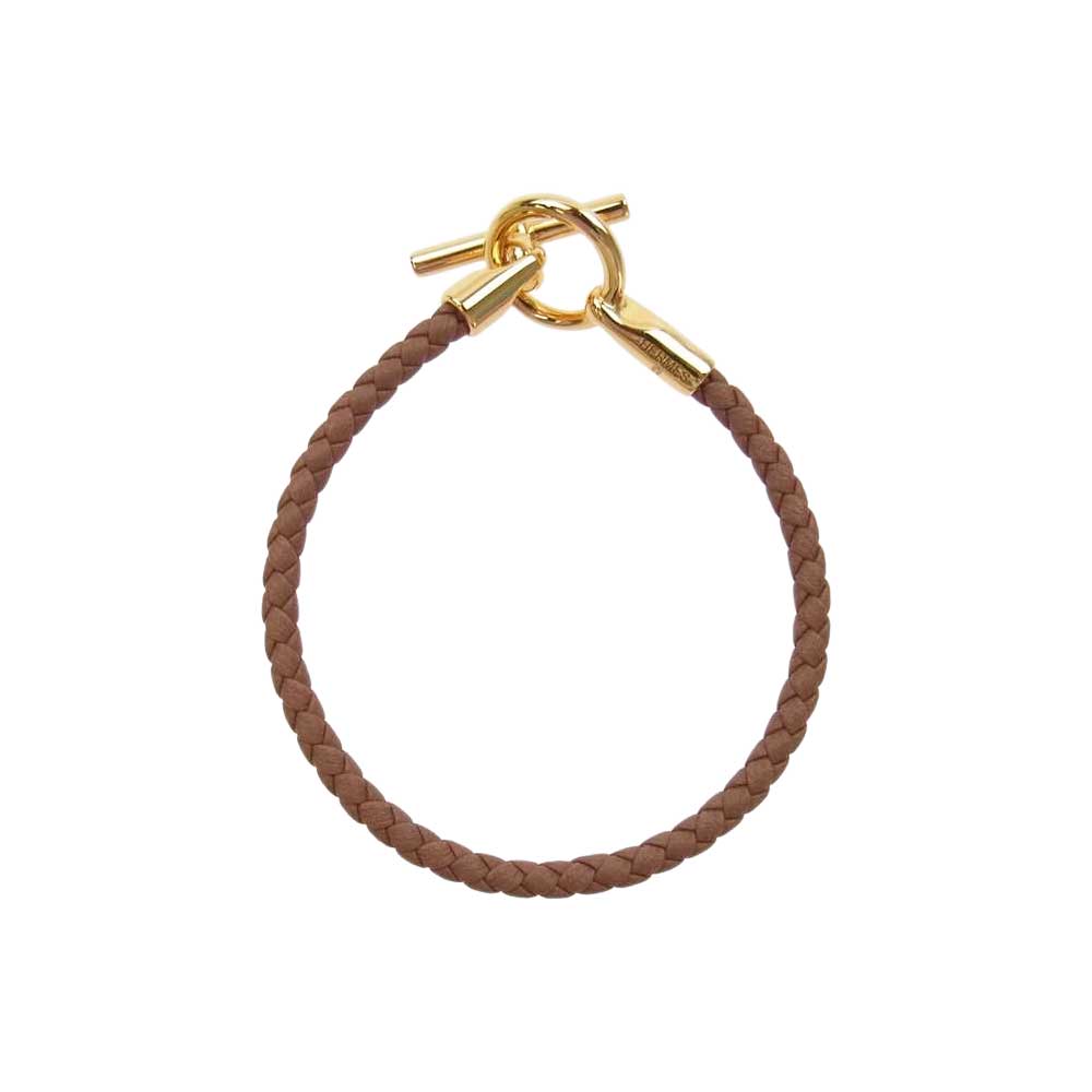 HERMES エルメス ゴールド金具 グレナン レザー Tバー ブレスレット ブラウン系 ゴールド系【中古】