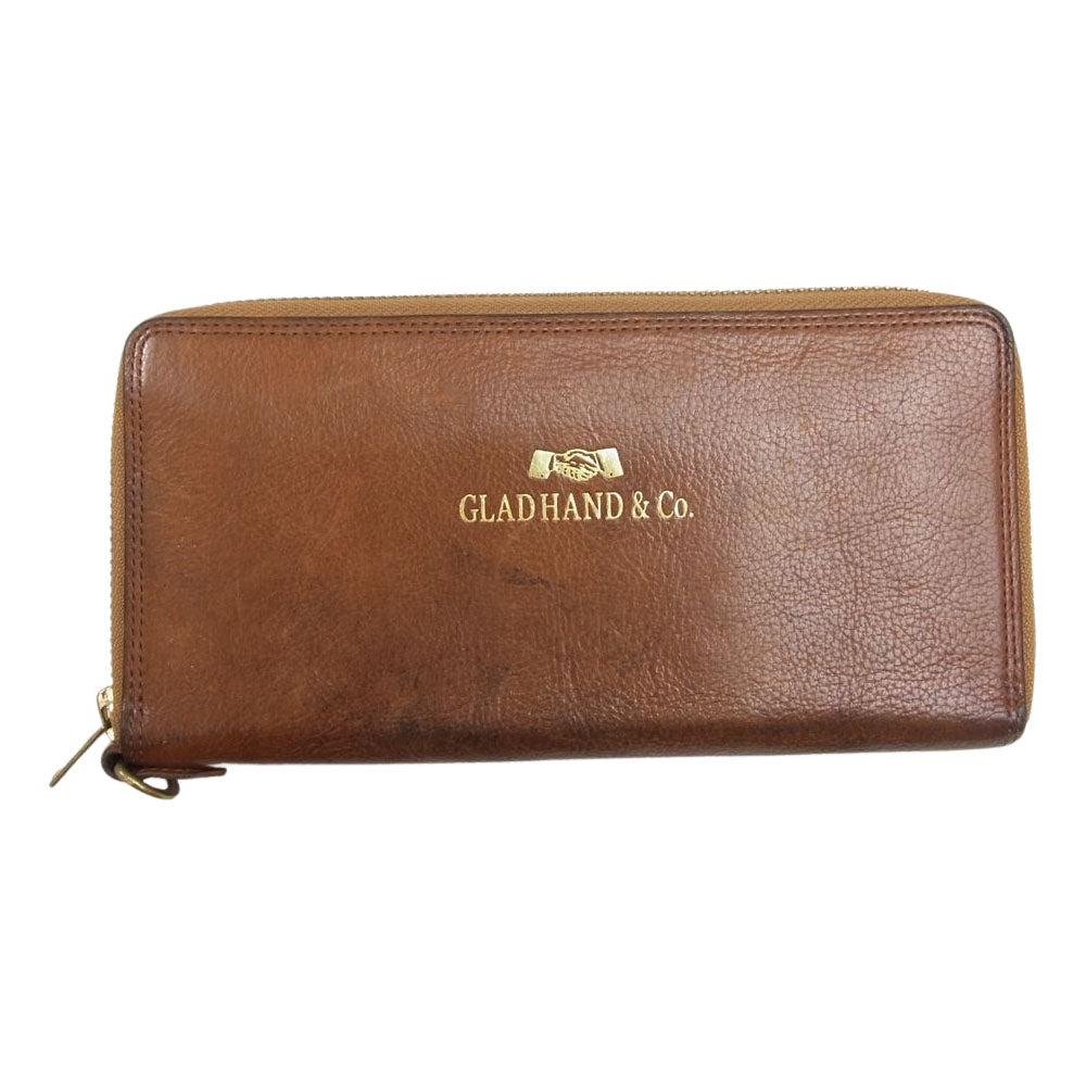 GLADHAND & Co. グラッドハンド ラウンドファスナー ロゴ レザー ウォレット ブラウン系【中古】