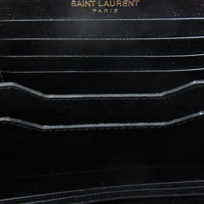 SAINT LAURENT サンローラン 385954 カサンドラ ラウンドファスナー Vステッチ ウォレット ストラップ ポーチ ブラック系【中古】