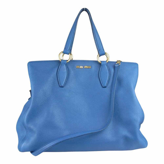 MIUMIU ミュウミュウ ロゴ金具 2WAY レザー ショルダーバッグ ブルー ブルー系【中古】