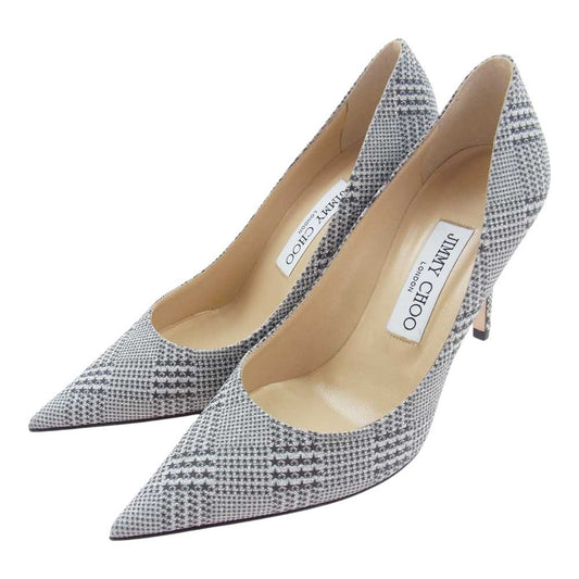JIMMY CHOO ジミーチュウ ポインテッドトゥ スター チェック ラメ ヒール パンプス シルバー系 35.5【中古】