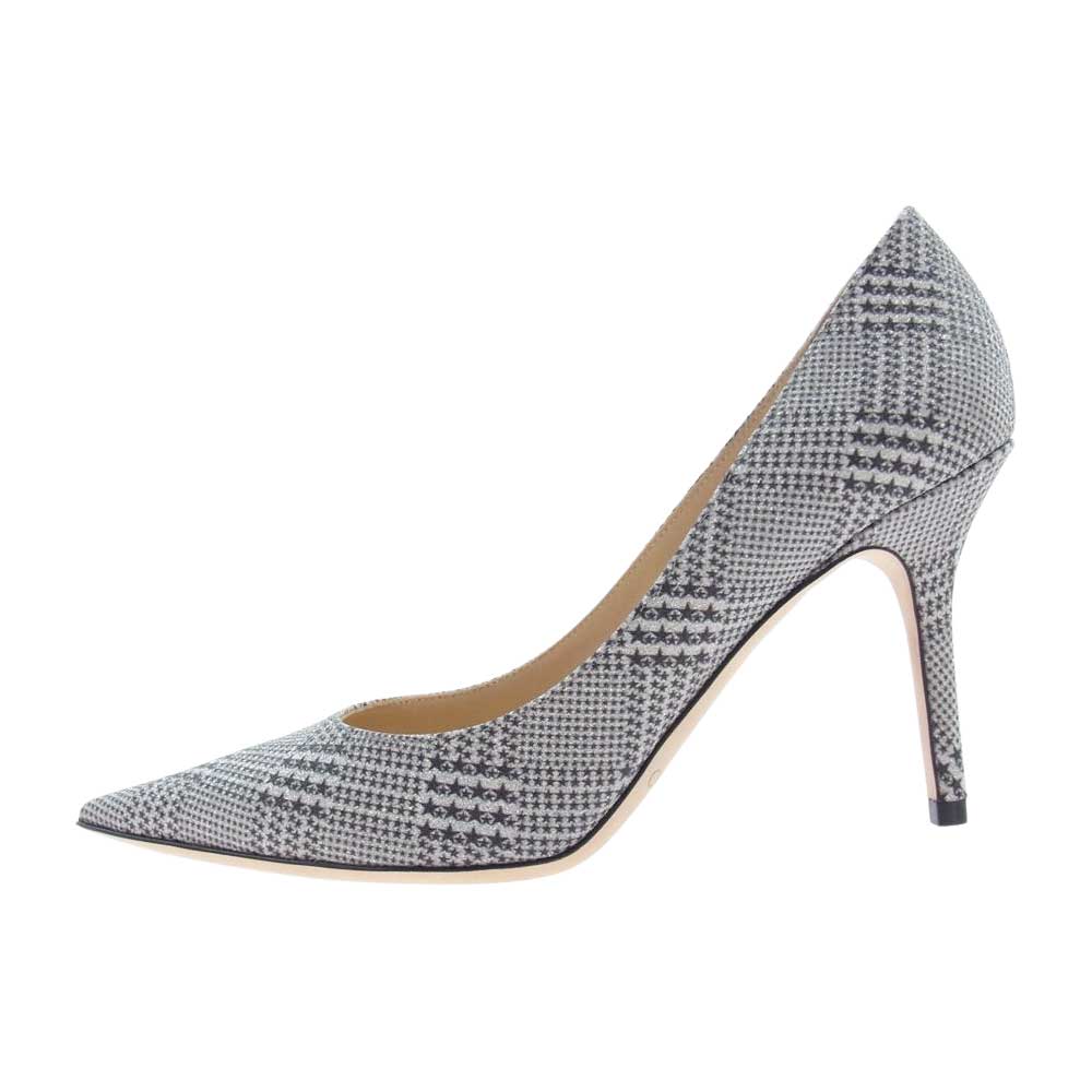 JIMMY CHOO ジミーチュウ ポインテッドトゥ スター チェック ラメ ヒール パンプス シルバー系 35.5【中古】