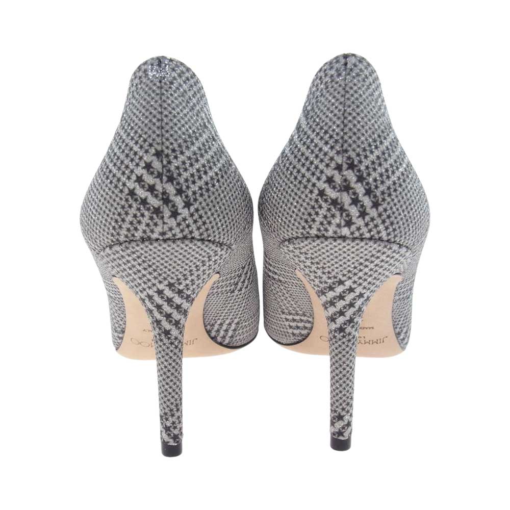 JIMMY CHOO ジミーチュウ ポインテッドトゥ スター チェック ラメ ヒール パンプス シルバー系 35.5【中古】